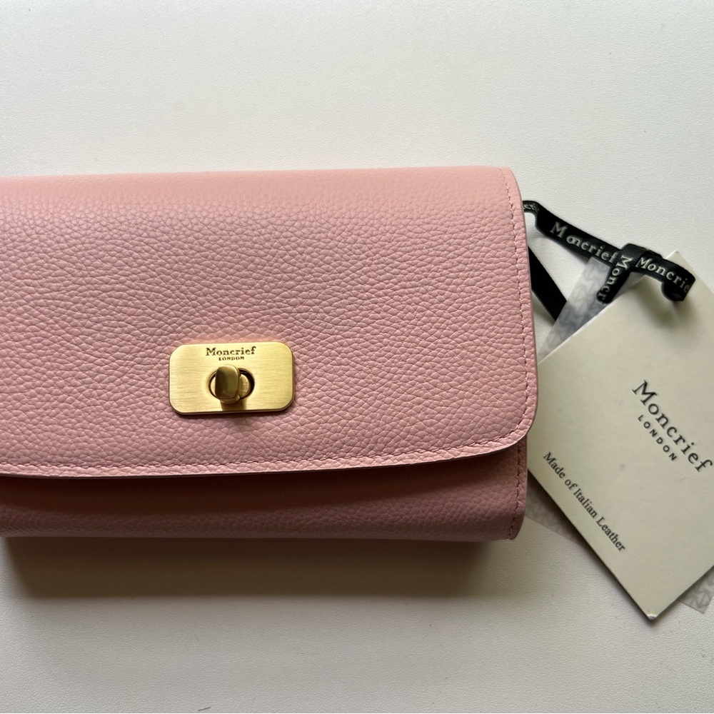 Soft Pink Pebbled Leather Wallet with Gold Hardware
